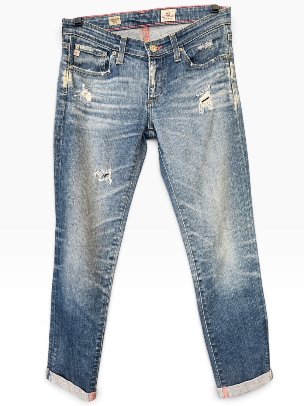 Ag Adriano Goldschmied Light Blue Distressed Stilt Cigarette Roll Up Jeans 26R